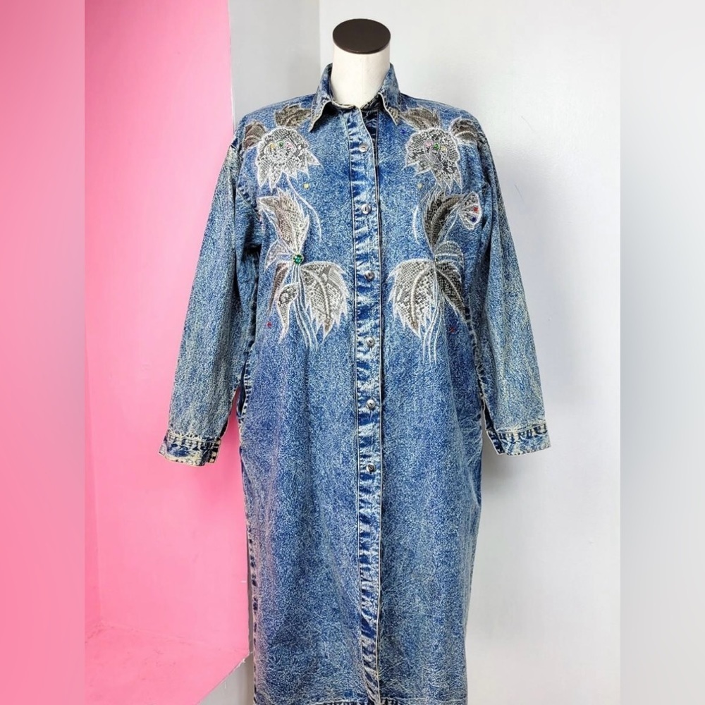 Vintage Acid Wash Denim Bling Trench/Dress